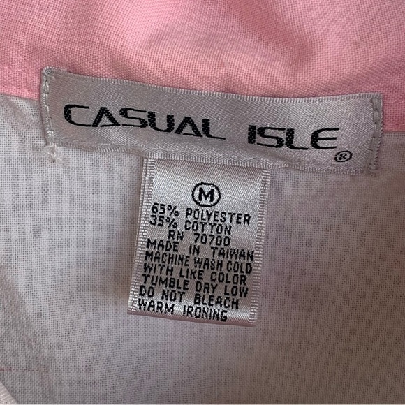 Vintage Casual Isle Blouse Top Women Medium Pink Blue Parachute Ladies Shirt - Picture 4 of 4